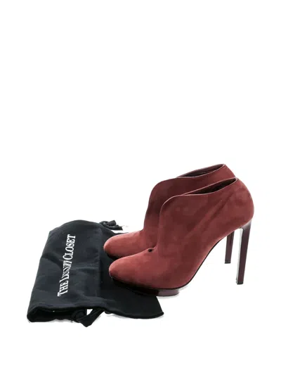 Pre-owned Alexander Mcqueen 115mm Leather Ankle Boots In Red
