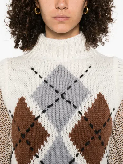 Ermanno Scervino Pure Cashmere Top With Two-tone Argyle Motif In White