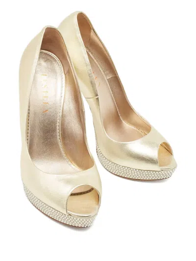 Pre-owned Le Silla  Embellished Peeptoe Pumps In Gold