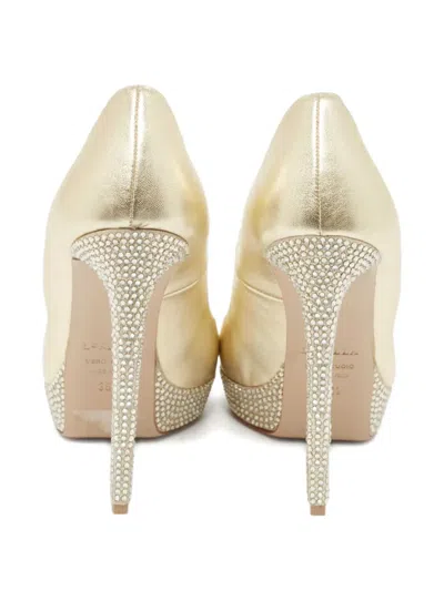 Pre-owned Le Silla  Embellished Peeptoe Pumps In Gold