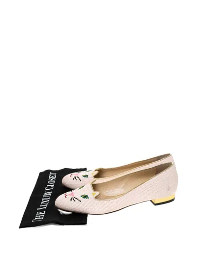 Pre-owned Charlotte Olympia 2024  Embroidery Flats In Neutral