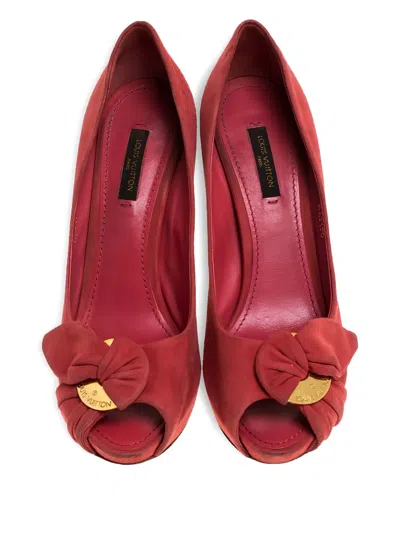 Pre-owned Louis Vuitton 110mm Ruched Bow Peep Toe Pumps