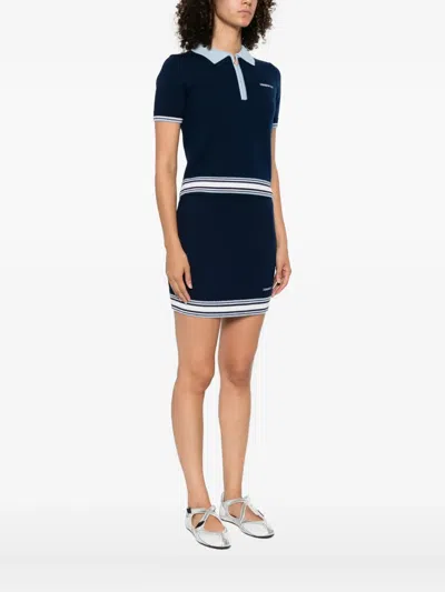 Casablanca Striped Collar Tennis Polo In Blue