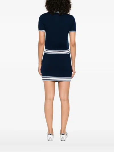 Casablanca Striped Collar Tennis Polo In Blue