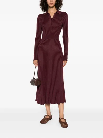 Gabriela Hearst Ribbed Collared Midi Dress In Brown