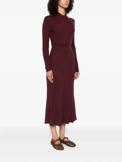 Gabriela Hearst Ribbed Collared Midi Dress In Brown