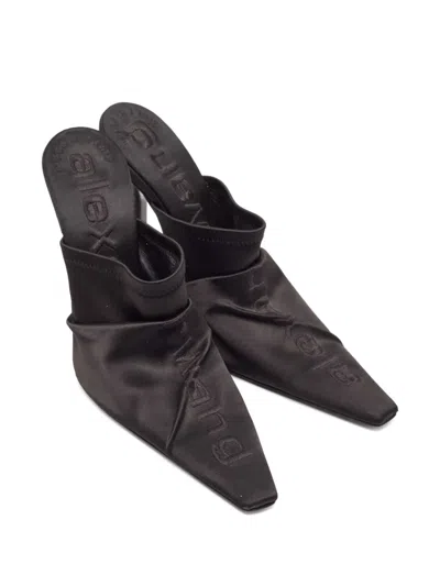 Pre-owned Alexander Wang 120mm Satin Mules In Black