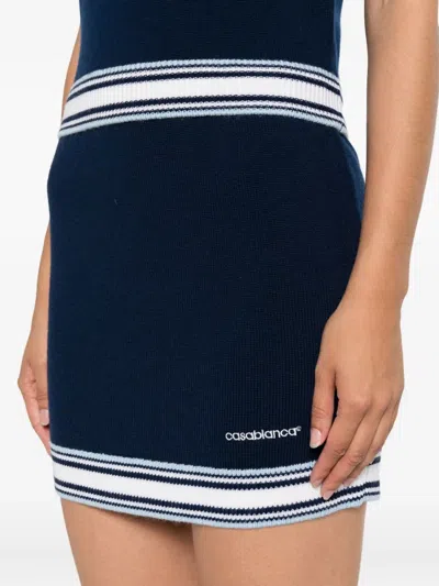 Casablanca Wool Skirt With Stripe Detail And Elastic Waist In Blue