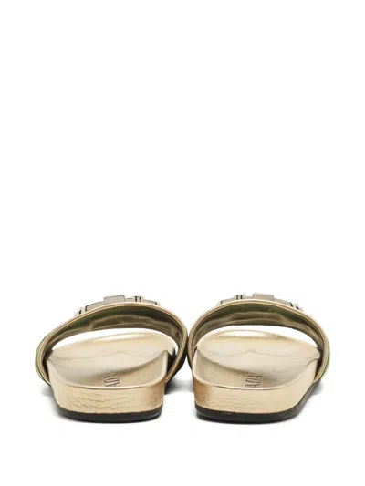 Pre-owned Prada Crystal-buckle Velvet Flat Sandals In Green