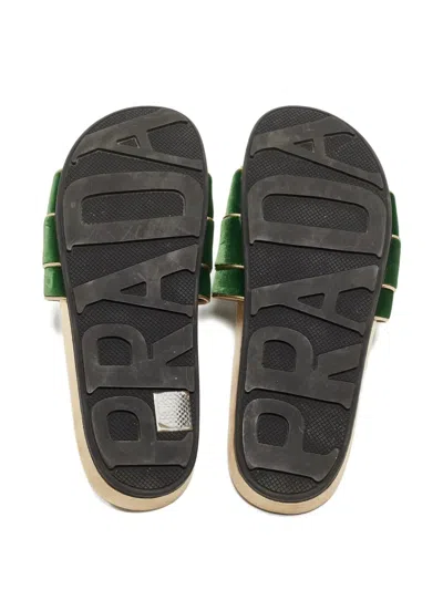 Pre-owned Prada Crystal-buckle Velvet Flat Sandals In Green