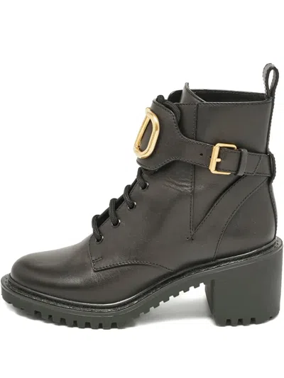 Pre-owned Valentino Garavani Buckle-strap Leather Combat Boots In Black