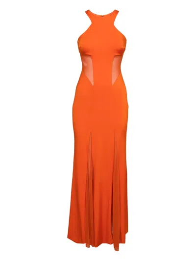 Pre-owned Cushnie  Mesh Panel Maxi Dress In Orange