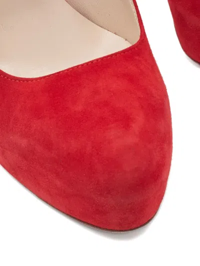 Pre-owned Prada 140mm Suede Buckled Pumps In Red