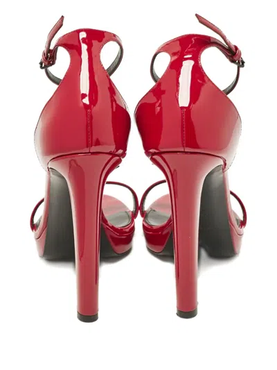 Pre-owned Saint Laurent 120mm Jane Patent-leather Ankle-strap Sandals In Red