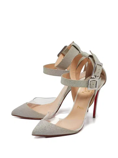 Pre-owned Christian Louboutin 100mm Glitter Buckle Pumps In Silver