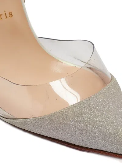 Pre-owned Christian Louboutin 100mm Glitter Buckle Pumps In Silver