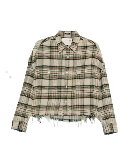 R13 Plaid Shirt With Frayed Hem In Gray