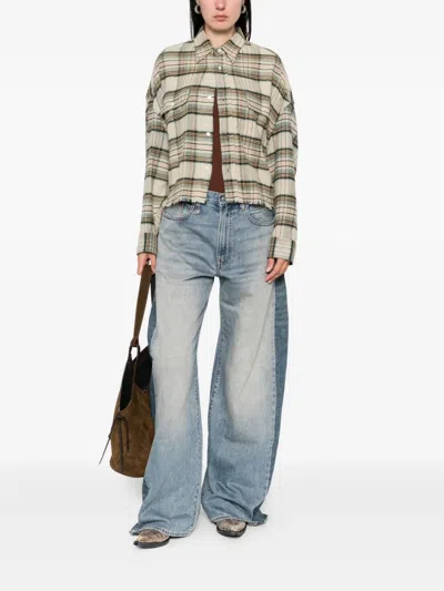 R13 Plaid Shirt With Frayed Hem In Gray