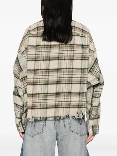 R13 Plaid Shirt With Frayed Hem In Gray