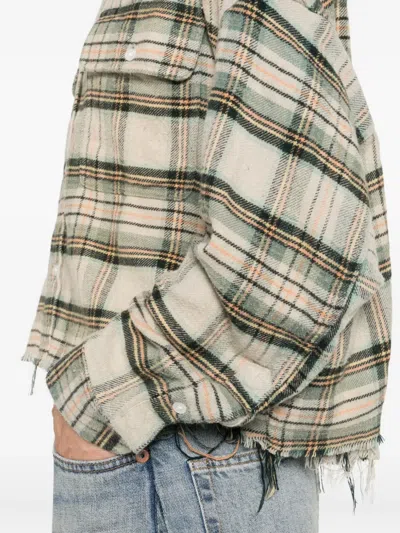 R13 Plaid Shirt With Frayed Hem In Gray