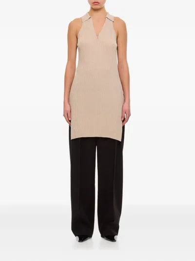 Quira Ribbed Side-slit Tank Top In Neutral