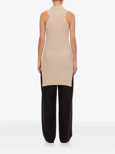 Quira Ribbed Side-slit Tank Top In Neutral