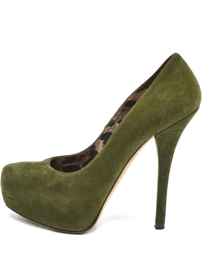 Pre-owned Dolce & Gabbana 140mm Suede Heeled Pumps In Green