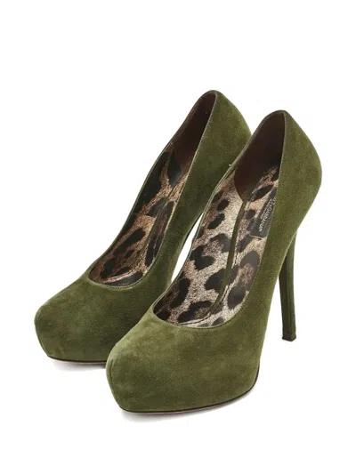 Pre-owned Dolce & Gabbana 140mm Suede Heeled Pumps In Green