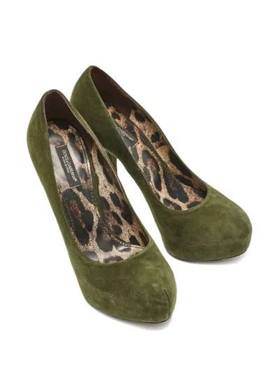 Pre-owned Dolce & Gabbana 140mm Suede Heeled Pumps In Green