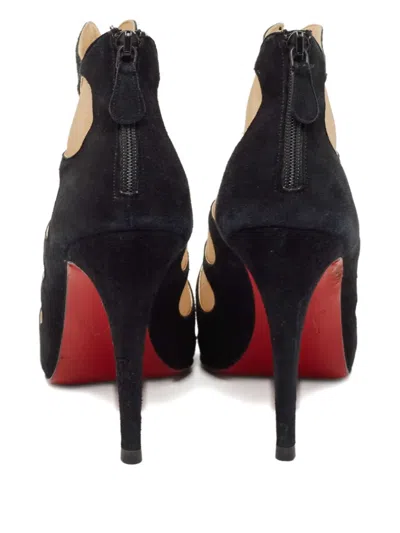 Pre-owned Christian Louboutin 115mm Suede Mesh Boots In Black
