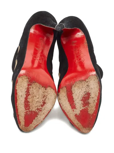 Pre-owned Christian Louboutin 115mm Suede Mesh Boots In Black