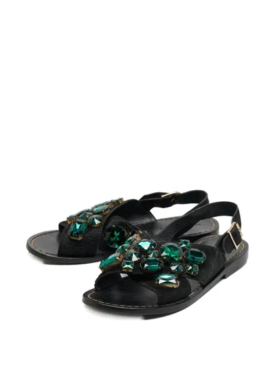 Pre-owned Marni Crystal-embellished Sandals In Black
