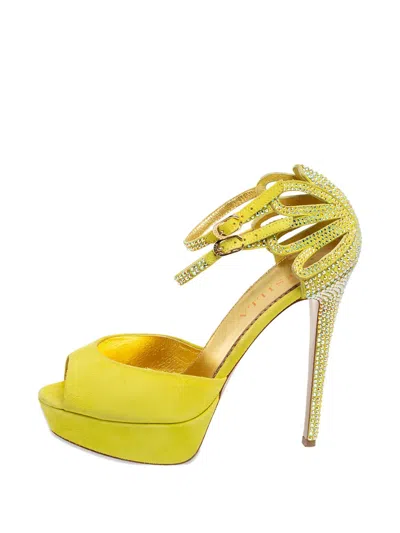 Pre-owned Le Silla 130mm Embellished-strap Platform Sandals In Yellow