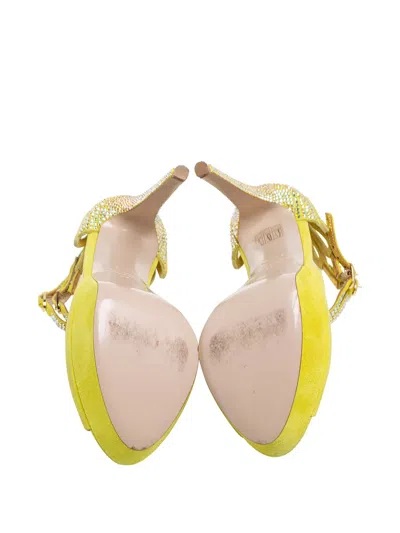 Pre-owned Le Silla 130mm Embellished-strap Platform Sandals In Yellow