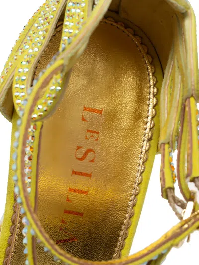 Pre-owned Le Silla 130mm Embellished-strap Platform Sandals In Yellow