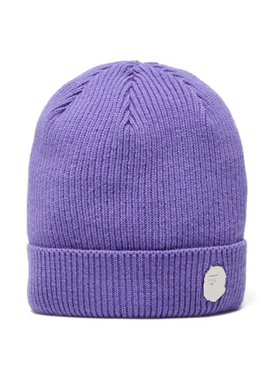 A Bathing Ape Ribbed-knit Logo Beanie In Purple