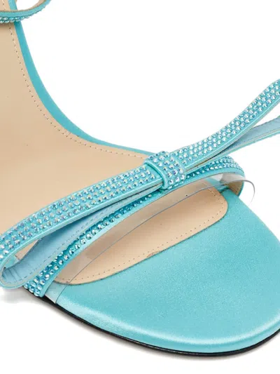 Pre-owned Mach&mach  90mm Crystal Bow Sandals In Blue