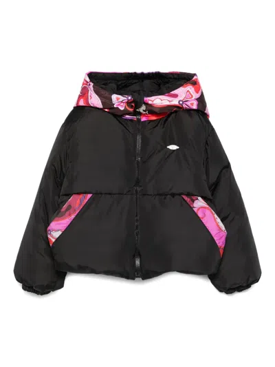 Pucci Junior Paisley-print Hooded Puffer Jacket In Black
