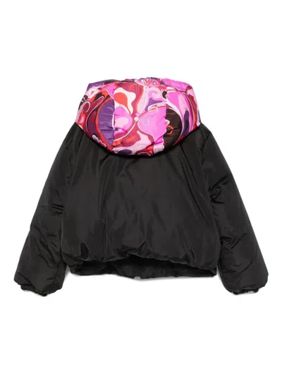 Pucci Junior Paisley-print Hooded Puffer Jacket In Black