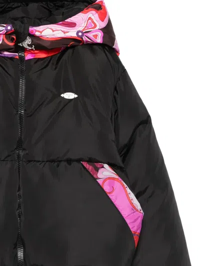Pucci Junior Paisley-print Hooded Puffer Jacket In Black