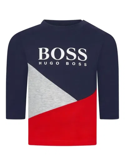 Bosswear Colour-block Three-quarter Sleeve Top In Blue