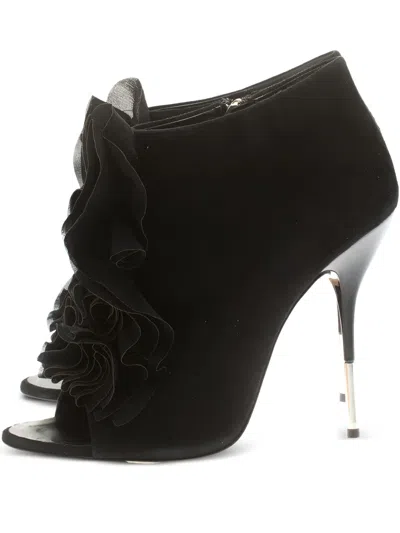 Pre-owned Giuseppe Zanotti Vintage 2024 135mm Ruffle Suede Booties In Black