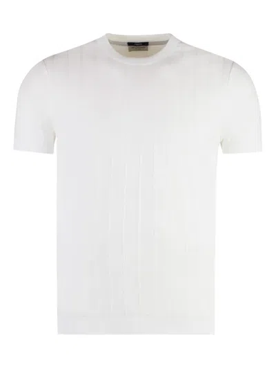 Paul & Shark Ribbed Crew-neck T-shirt In White