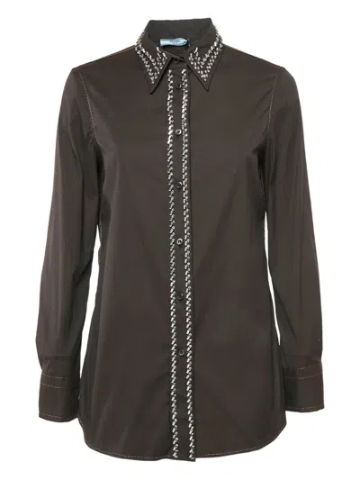 Pre-owned Prada 2024 Crystal-embellished Shirt In Brown