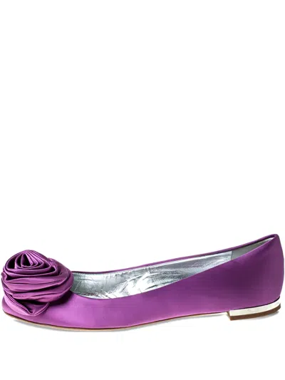 Pre-owned Giuseppe Zanotti Vintage Rose Applique Satin Flats In Purple