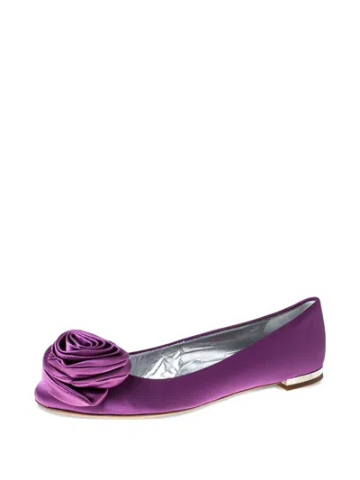 Pre-owned Giuseppe Zanotti Vintage Rose Applique Satin Flats In Purple
