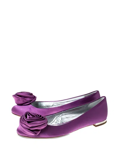 Pre-owned Giuseppe Zanotti Vintage Rose Applique Satin Flats In Purple