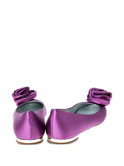 Pre-owned Giuseppe Zanotti Vintage Rose Applique Satin Flats In Purple