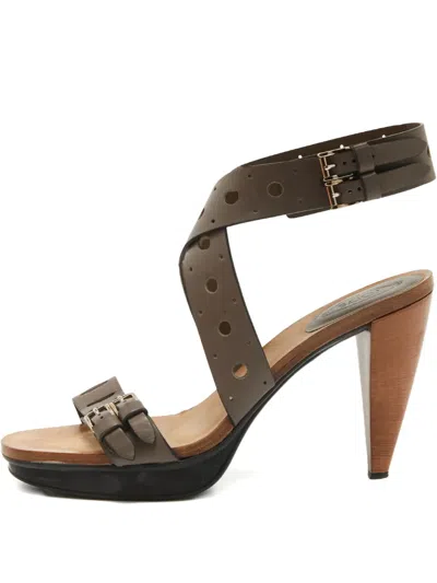 Pre-owned Tod's Vintage  110mm Perforated Sandals In Brown