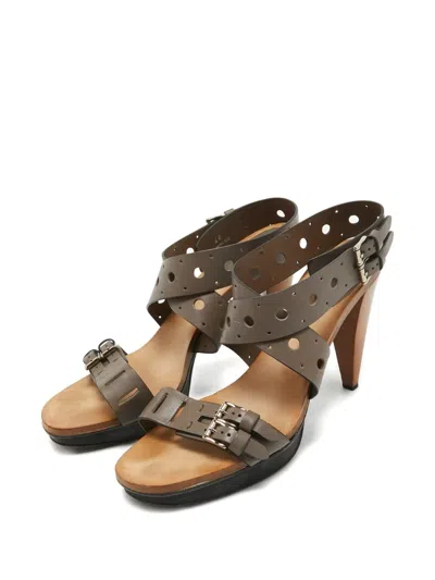 Pre-owned Tod's Vintage  110mm Perforated Sandals In Brown